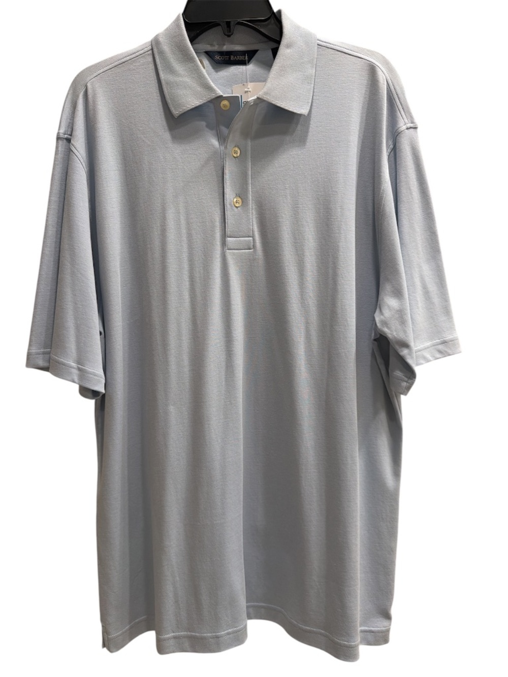 SCOTT BARBER Polo Shirt Mens Large baby blue Short Sleeve Cotton